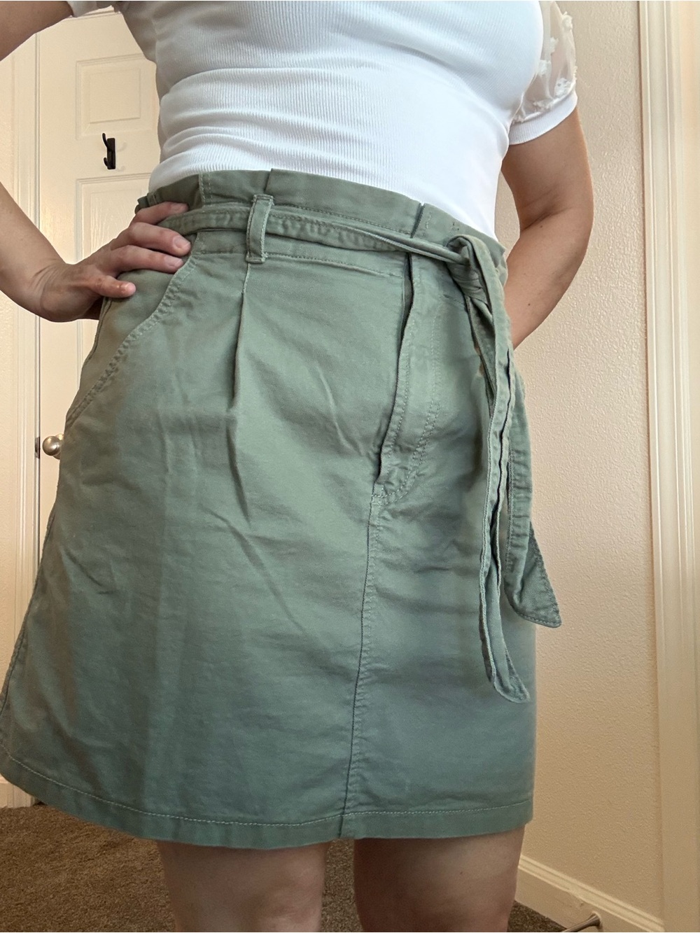 LOFT Sage Green Tie-Waist Mini Skirt